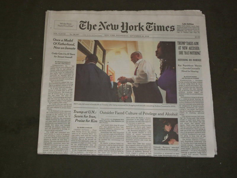 2018 SEPTEMBER 26 NEW YORK TIMES - BILL COSBY SENTENCED TO 3 TO 10 YEARS