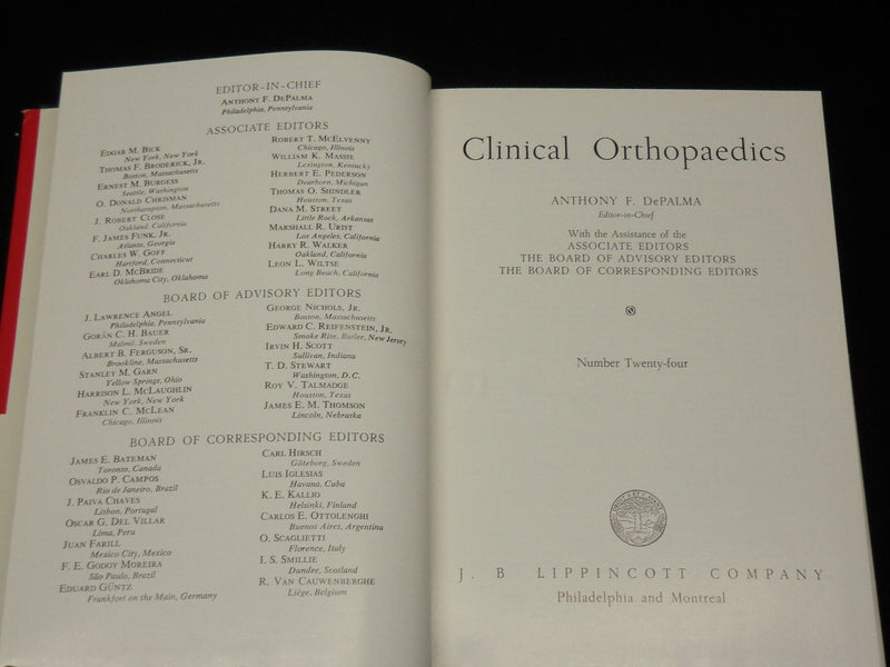 1962 CLINICAL ORTHOPAEDICS NO. 24 HARDCOVER BOOK BY ANTHONY DEPALMA - KD 6417