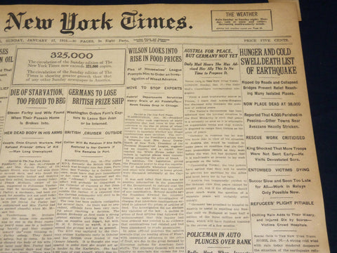 1915 JANUARY 17 NEW YORK TIMES - EARTHQUAKE DEATH LIST SWELLS - NT 7825