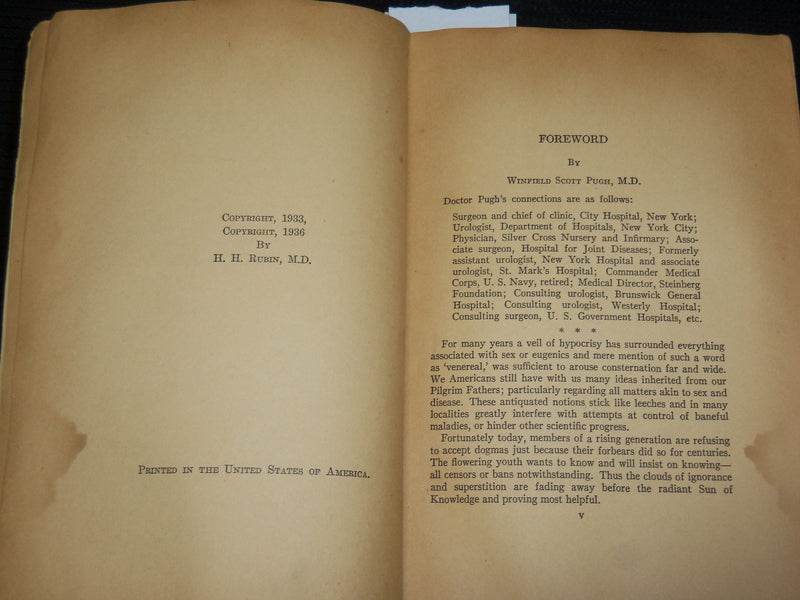 1938 EUGENICS AND SEX HARMONY HARDCOVER BOOK BY HERMAN RUBIN - KD 7522
