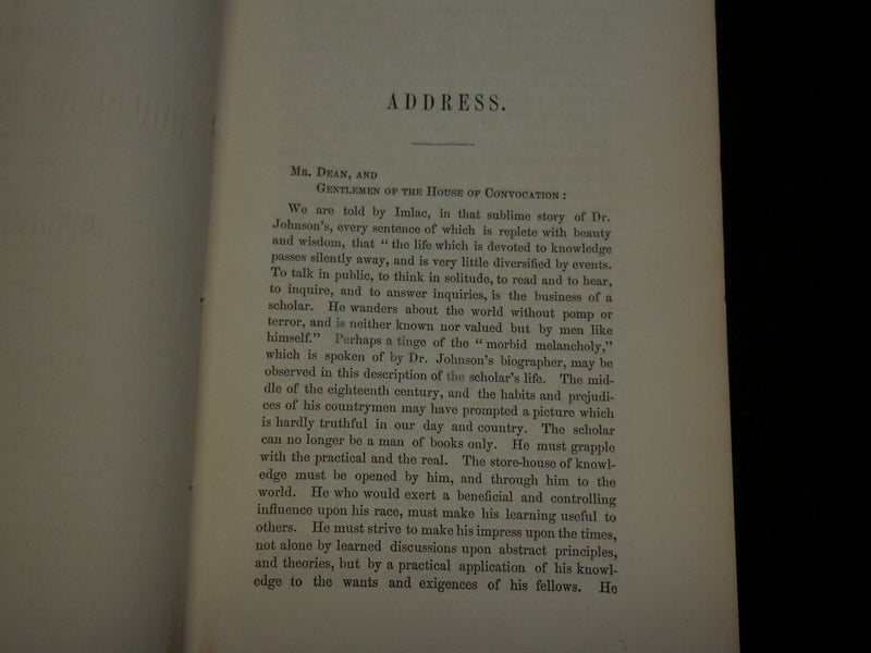 1859 MR. BROWN'S ADDRESS AT TRINITY COLLEGE BOOK - HARTFORD - J 6220