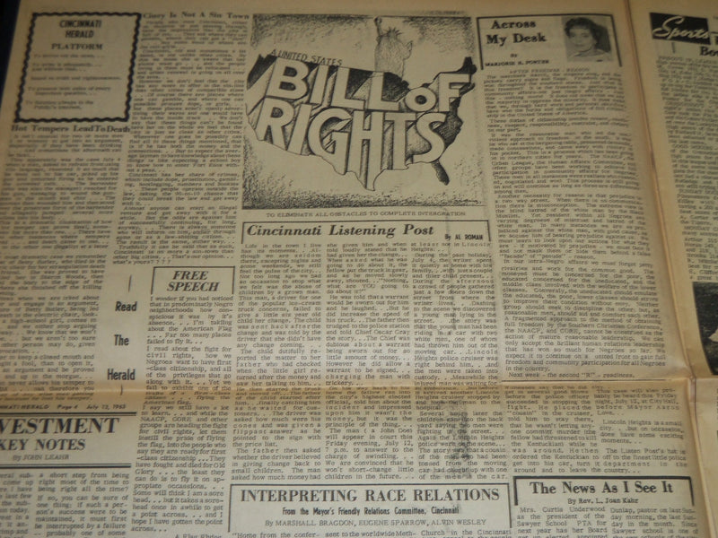 1963 JULY 13 CINCINNATI HERALD NEWSPAPER - BARTENDER SLAIN IN BRAWL - NP 4403