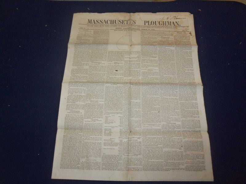 1846 MARCH 14 MASSACHUSETTS PLOUGHMAN NEWSPAPER - HARRIET BEECHER STOWE- NP 5121