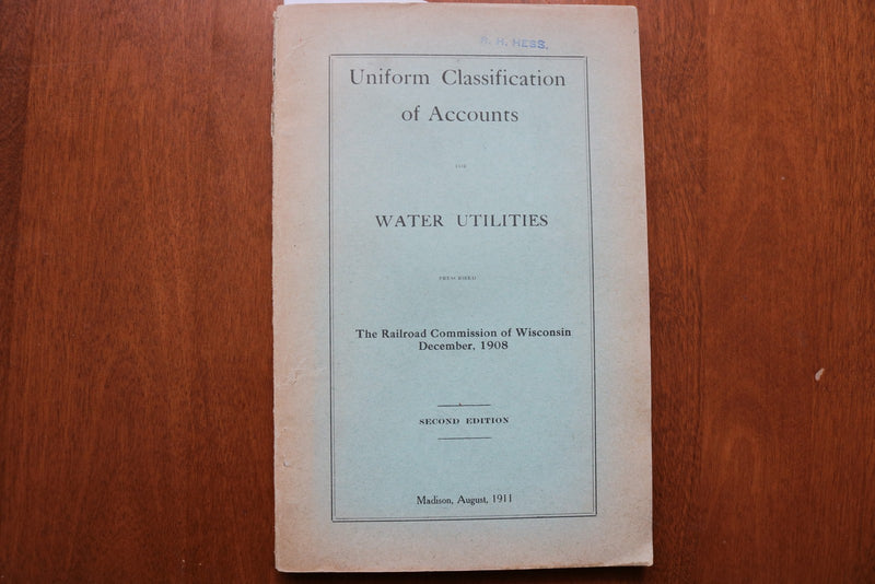 1911 UNIFORM CLASSIFICATION OF ACCOUNTS - WATER UTILITIES - WISCONSIN - K 3248