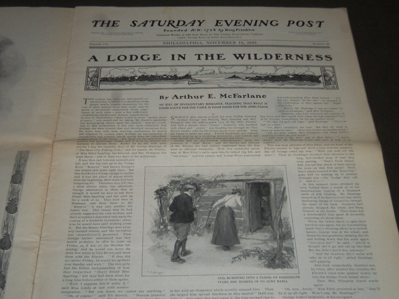1902 NOVEMBER 15 THE SATURDAY EVENING POST MAGAZINE - ILLUSTRATED COVER- SP 1065