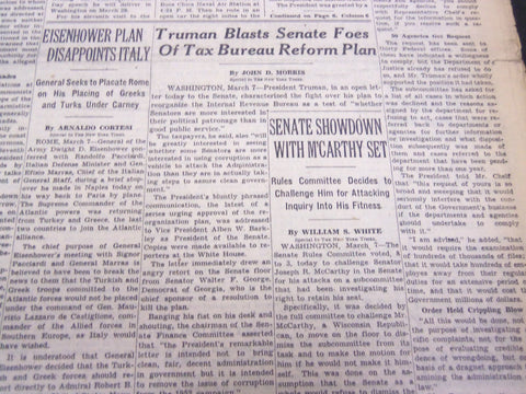 1952 MARCH 8 NEW YORK TIMES - SENATE SHOWDOWN WITH M'CARTHY SET - NT 4548