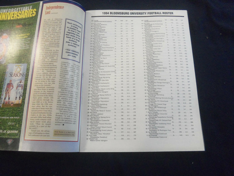 1994 NOV 12 FOOTBALL PROGRAM -CHEYNEY UNIVERSITY VS BLOOMSBURG UNIV - SP 1214N