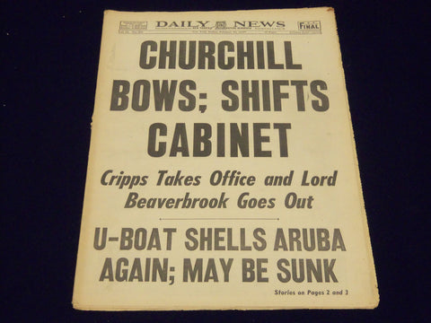 1942 FEBRUARY 20 NEW YORK DAILY NEWS - CHURCHILL BOWS: SHIFTS CABINET - NP 1906