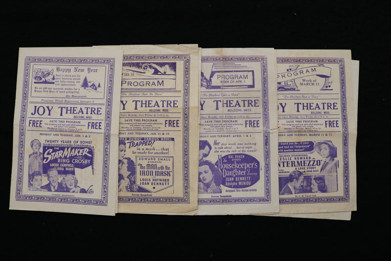 1940'S JOY THEARE PROGRAM - LOT OF 4 - BELZONI, MISSISSIPPI - K 2816