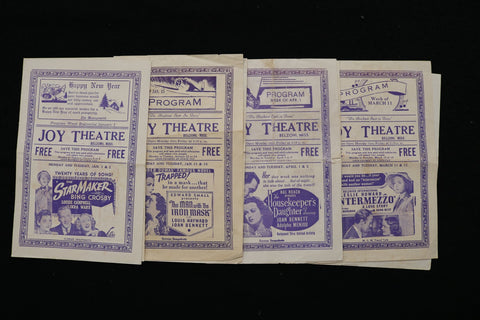 1940'S JOY THEARE PROGRAM - LOT OF 4 - BELZONI, MISSISSIPPI - K 2816