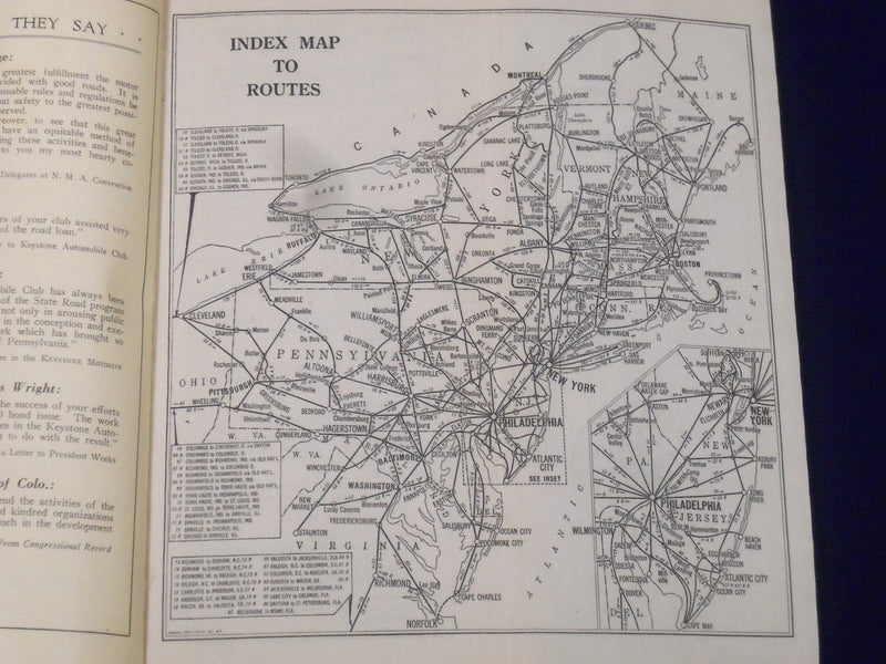 1926 EASTERN TOURS KEYSTONE AUTO CLUB PHILADELPHIA PA GUIDE W/ MAP - J 1878