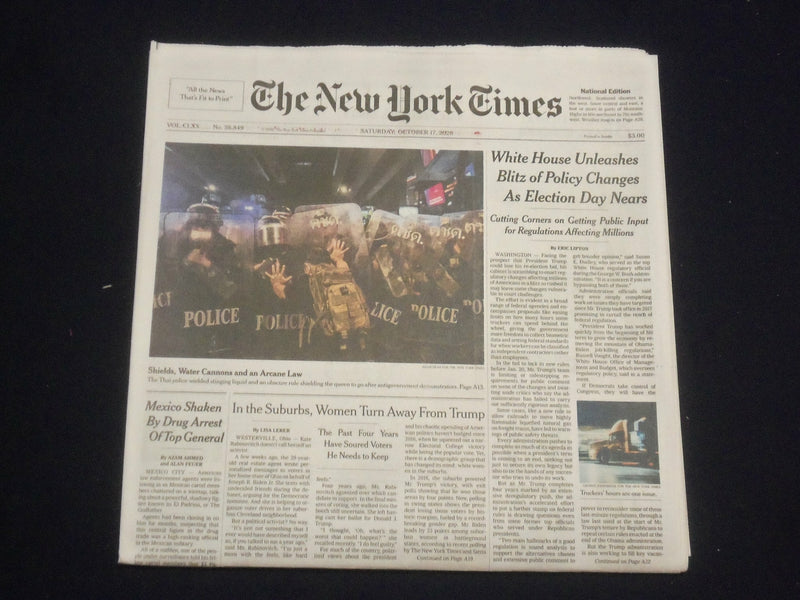 2020 OCTOBER 17 NEW YORK TIMES-WHITE HOUSE BLITZ OF POLICY CHANGES NEAR ELECTION