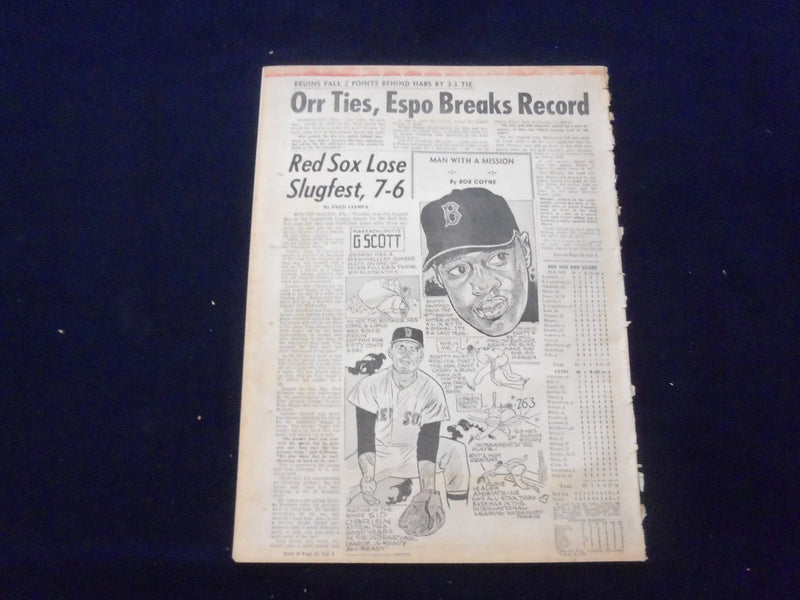 1969 MAR 12 BOSTON RECORD AMERICAN NEWSPAPER-PHIL ESPOSITO BREAKS RECORD-NP 6329