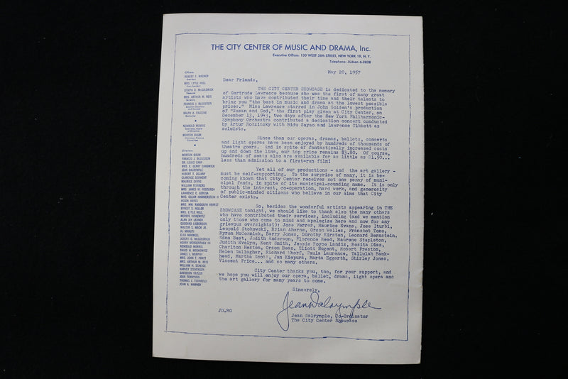 1957 MAY 20 THE NEW YORK CITY CENTER SHOWCASE PROGRAM - K 2292