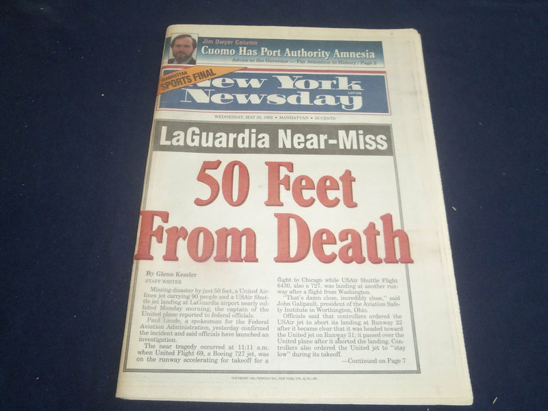 1992 MAY 20 NEW YORK NEWSDAY NEWSPAPER - NEAR MISS AT LAGUARDIA AIRPORT- NP 5583