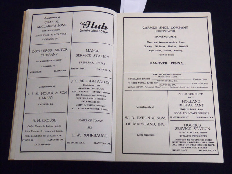 1941 THE BARS AND STRIPES MINSTREL PROGRAM - HANOVER, PENNSYLVANIA - J 8982