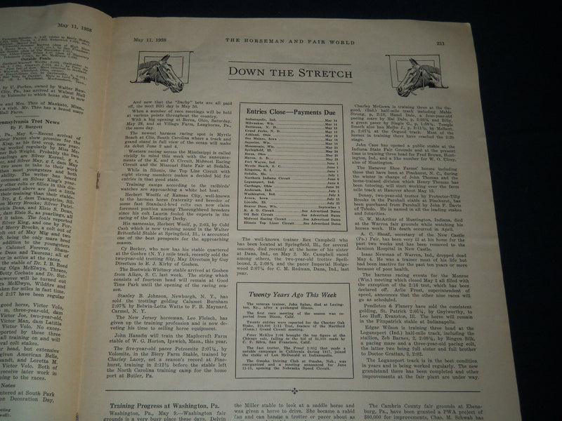 1938 MAY 11 THE HORSEMAN & FAIR WORLD MAGAZINE - INDIANAPOLIS INDIANA - B 6456