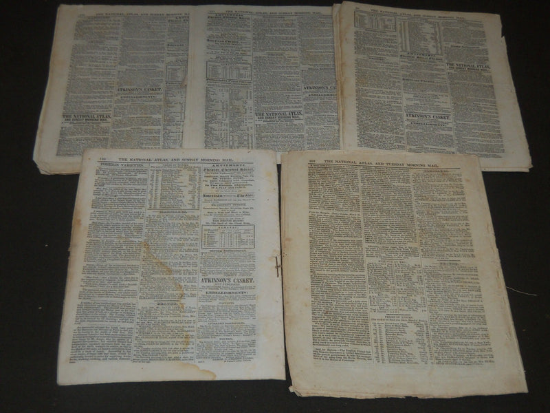 1836-1837 THE NATIONAL ATLAS & SUNDAY MORNING MAIL NEWSPAPER LOT OF 5 - NP 2056