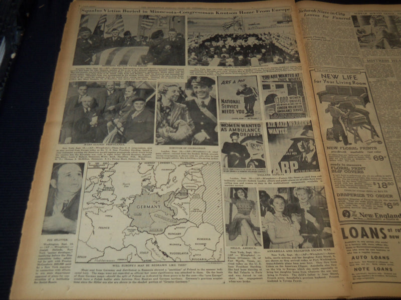 1939 SEPT 20 MINNEAPOLIS MORNING TRIBUNE NEWSPAPER - ALLIES SPURN PEACE- NT 9536