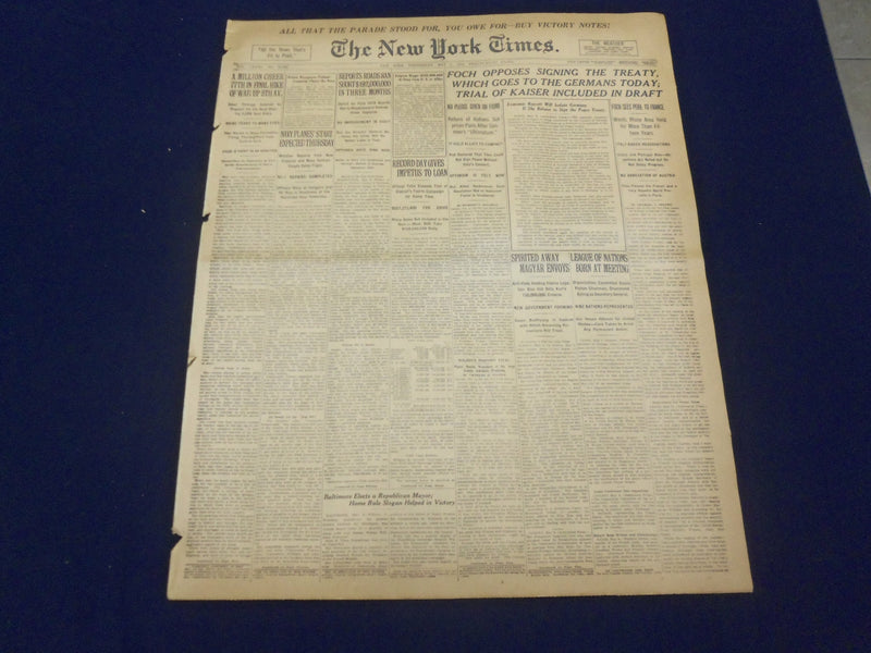 1919 MAY 7 NEW YORK TIMES - MILLION CHEER 77TH ON 5TH AVENUE - NT 9240