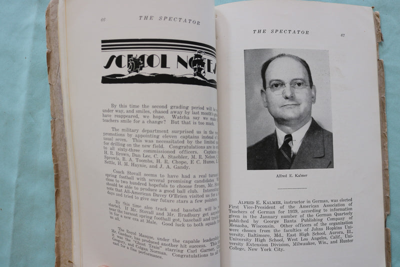 1939 ANTHENAEUM - THE SPECTATOR - MALE HIGH SCHOOL RECORD BOOK - K 3294