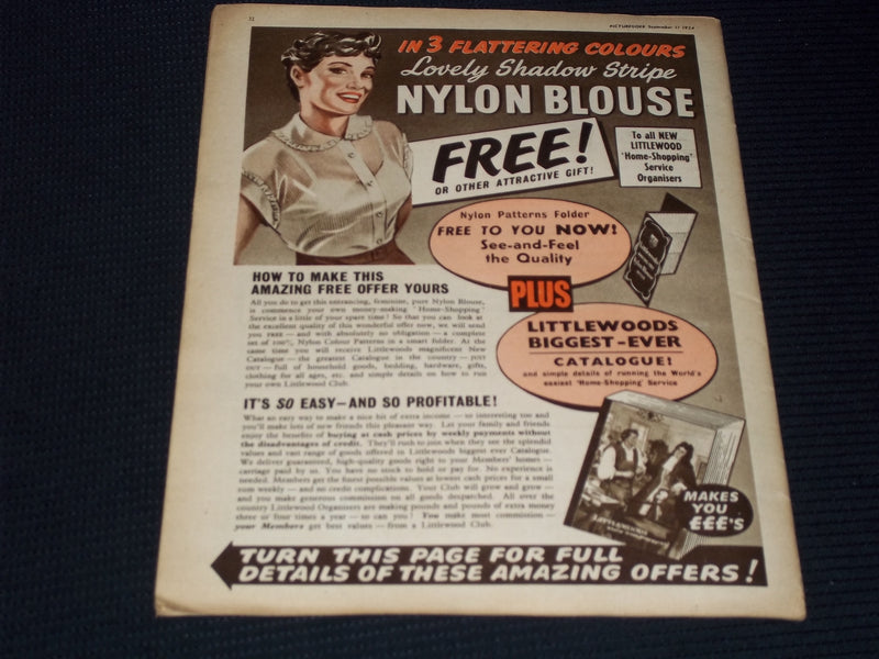 1954 SEPTEMBER 11 PICTUREGOER MAGAZINE - SARA SHANE FRONT COVER - E 13359