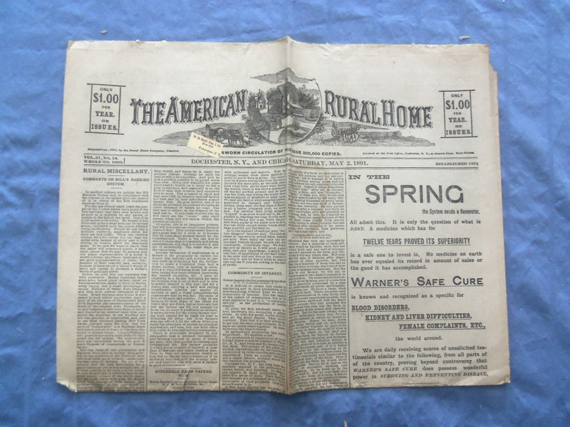 1891 THE AMERICAN RURAL HOME NEWSPAPER - LOT OF 7 - ROCHESTER, NEW YORK - NP 842