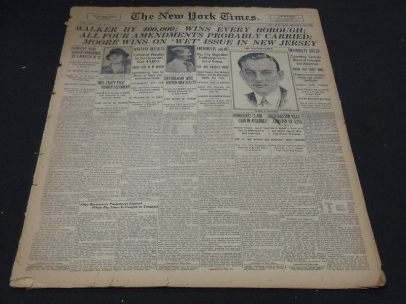 1925 NOV 4 NEW YORK TIMES - WALKER BY 400,000 WINS EVERY BOROUGH - NT 5111