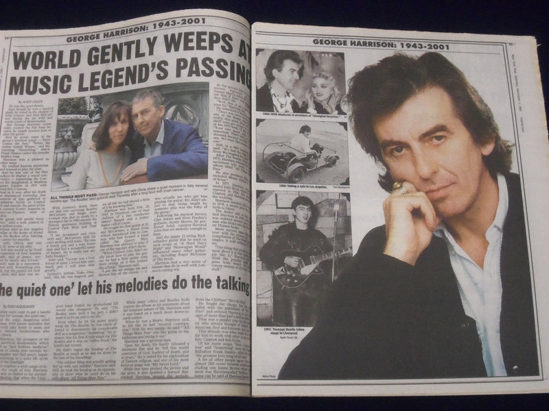 2001 DEC 1 NY POST NEWSPAPER LOT OF 15 - GEORGE HARRISON FINAL DAY'S - NP 1825