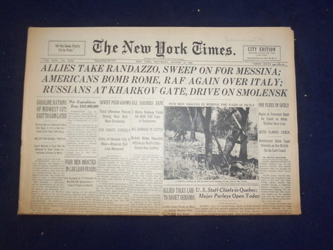 1943 AUG 14 NEW YORK TIMES - ALLIES TAKE RANDAZZO, SWEEP ON FOR MESSINA- NP 6550