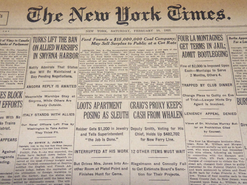1923 FEB 10 NEW YORK TIMES - FORD FOUNDS A $15,000,000 COAL COMPANY - NT 7986