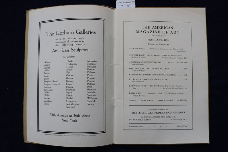 1918 THE AMERICAN MAGAZINE OF ART - AUGUSTE RODIN - K 1522