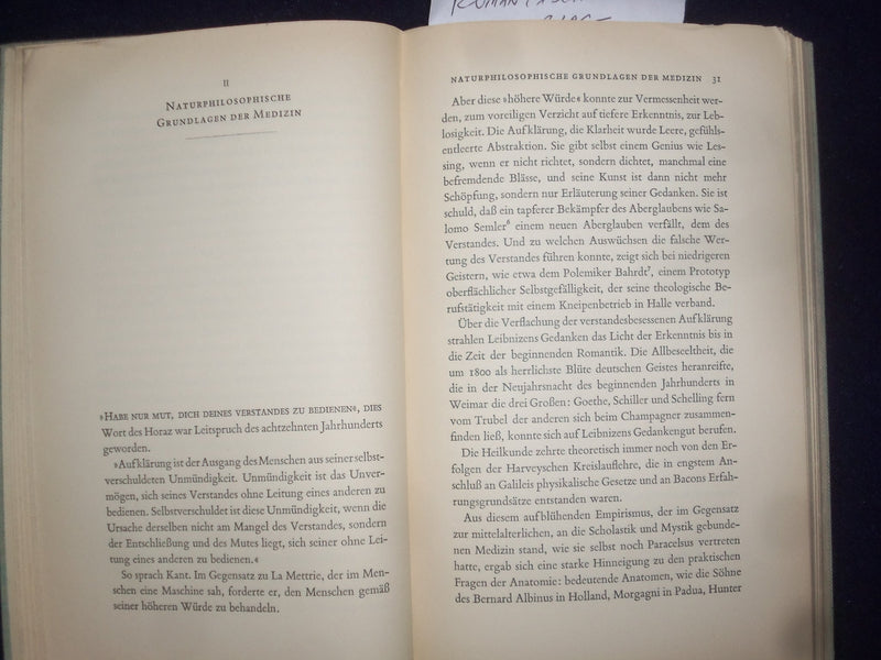 1937 ROMANTISCHE MEDIZIN HARDCOVER BOOK VON WERNER LEIBBRAND - GERMAN - KD 9015