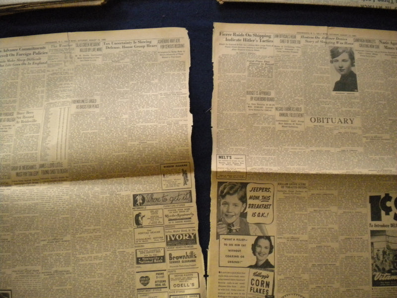 1940 AUGUST 10 GREENSBORO DAILY NEWS NEWSPAPER - DEMOCRACY IN PERIL - NP 6028