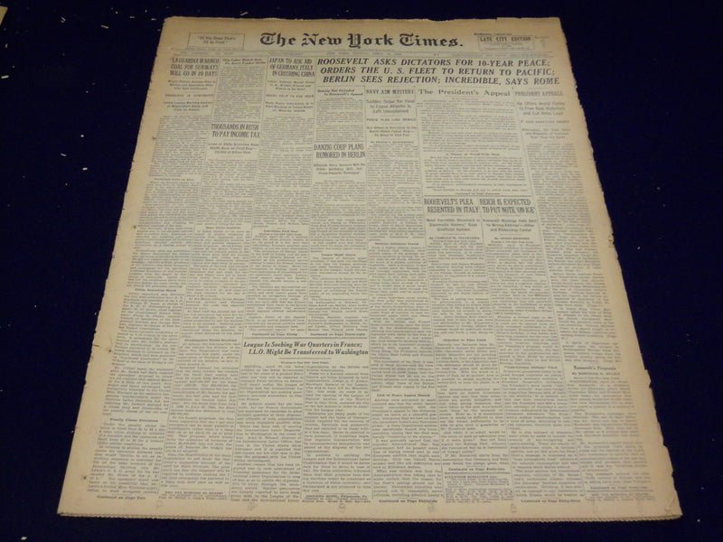 1939 APRIL 16 NEW YORK TIMES - ROOSEVELT ASKS DICTATORS FOR PEACE - NT 3079