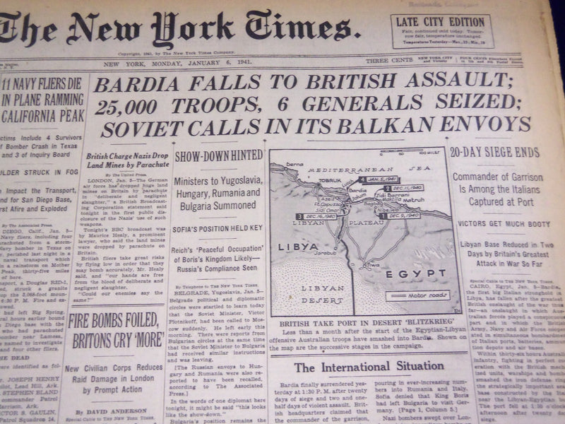 1941 JAN 6 NEW YORK TIMES - BARIDA FALLS TO BRITISH ASSAULT - NT 1321