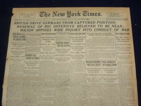 1918 MAY 15 NEW YORK TIMES - BRITISH DRIVE GERMANS FROM POSITION - NT 8181