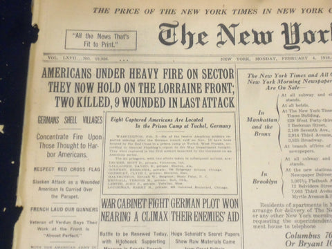 1918 FEBRUARY 4 NEW YORK TIMES - AMERICANS HOLD ON THE LORRAINE FRONT - NT 8230