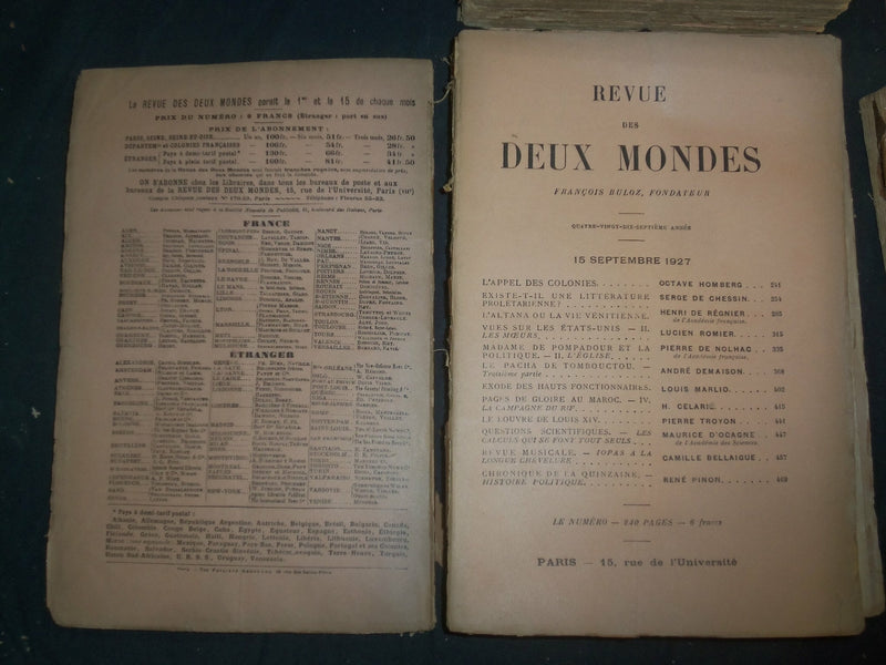 1927-1928 REVUE DES DEUX MONDES MAGAZINE - LOT OF 30 - FRENCH - WR 878C