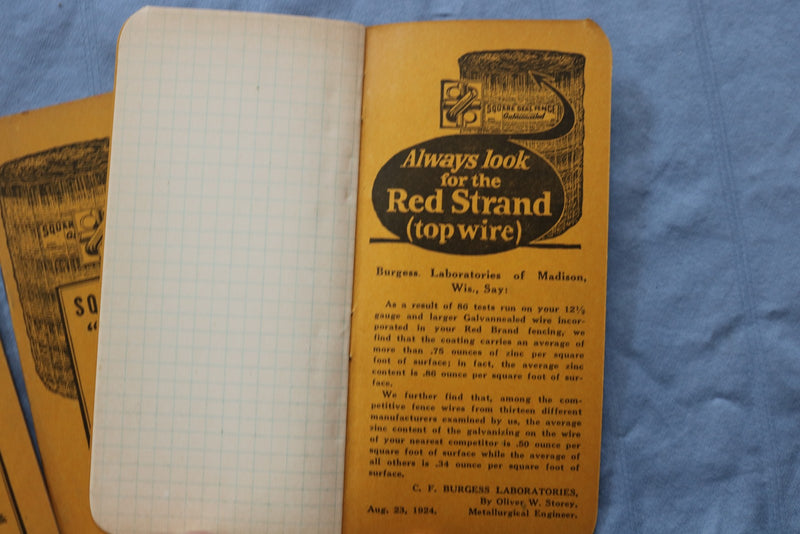 1924 SQUARE DEAL RED BRAND FENCE MEMO BOOK - KEYSTONE STEEL - LOT OF 6 - K 2960