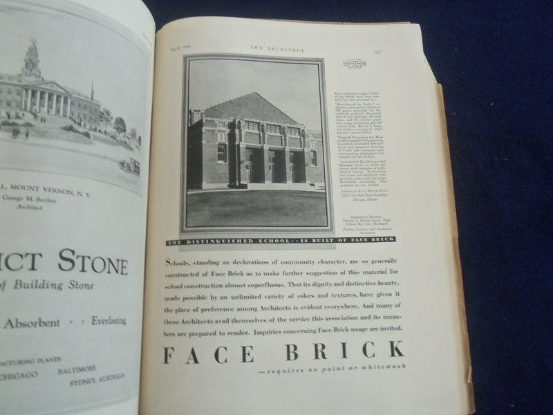 1928 APRIL THE ARCHITECT MAGAZINE - NICE COVER, MANY PLATES & PHOTOS - ST 7258