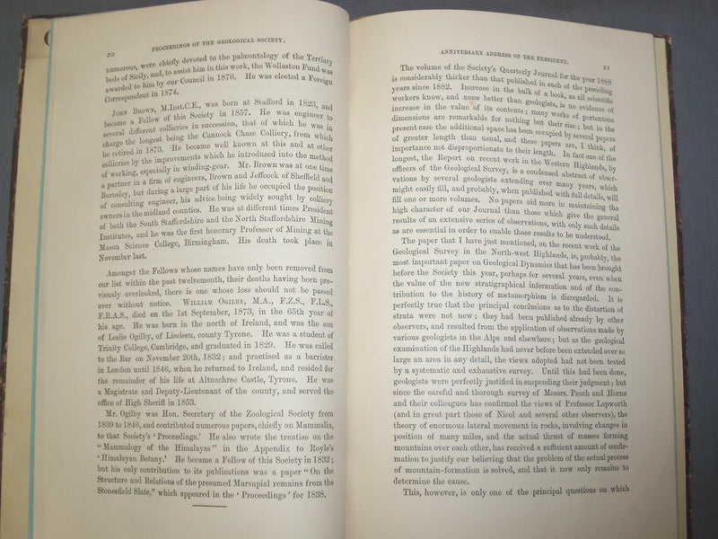 1889 GEOLOGICAL SOCIETY OF LONDON ANNIVERSARY MEETING ADDRESS - J 4918