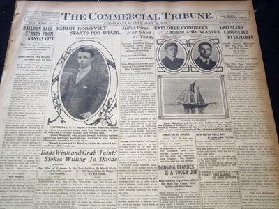 1912 JULY 28 COMMERCIAL TRIBUNE NEWSPAPER - KERMIT ROOSEVELT TO BRAZIL - NT 9422