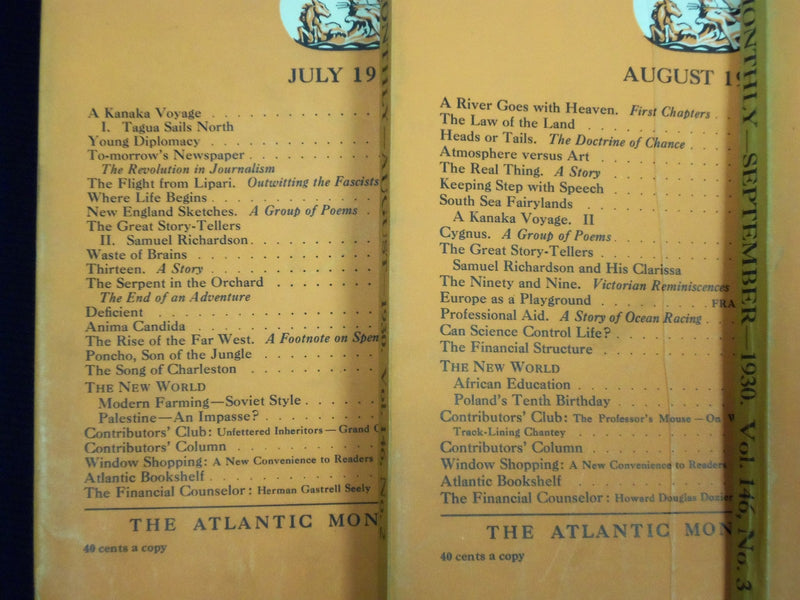 1930 THE ATLANTIC MONTHLY MAGAZINE LOT OF 12 COMPLETE YEAR - GREAT ADS - WR 531