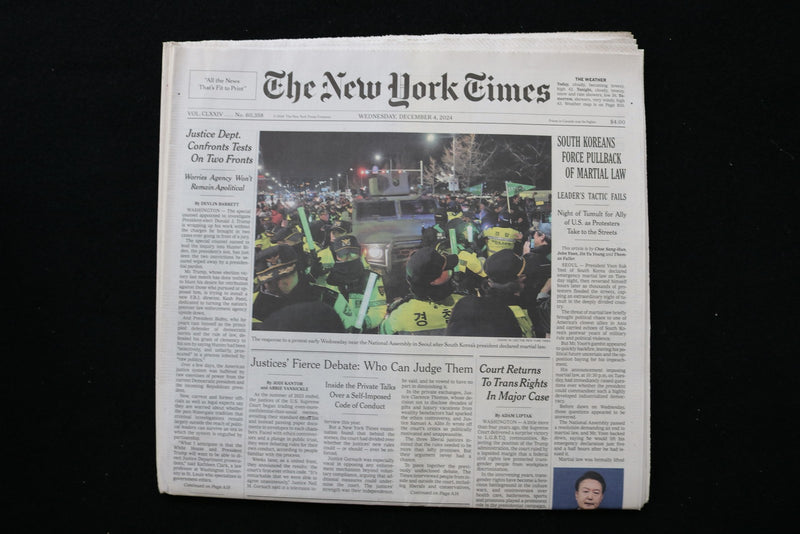 2024 DECEMBER 4 NEW YORK TIMES - SOUTH KOREANS FORCE PULLBACK OF MARTIAL LAW