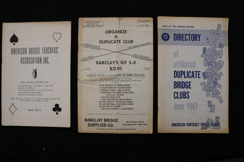 1955-1961 AFFILIATED DUPLICATE BRIDGE CLUBS DIRECTORIES - LOT OF 7 - K 2399