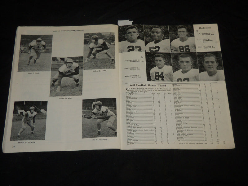 1945 OCTOBER 6 DARTMOUTH VS. PENNSYLVANIA COLLEGE FOOTBALL PROGRAM - J 5753
