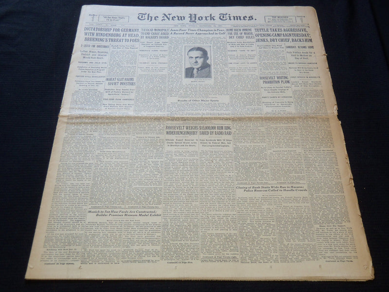 1930 SEPTEMBER 28 NEW YORK TIMES NEWSPAPER - JONES FOUR TIMES CHAMPION - NT 9437