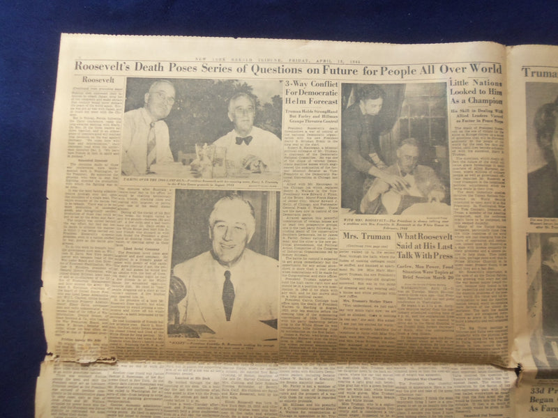 1945 APRIL 13 NEW YORK HERALD TRIBUNE NEWSPAPER-PRES ROOSEVELT IS DEAD - NP 6463