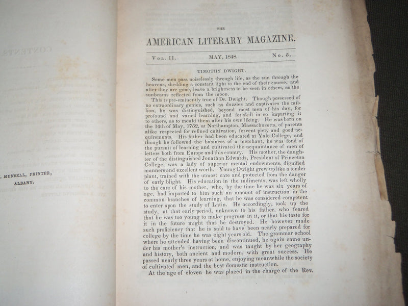1848 THE AMERICAN LITERARY MAGAZINE VOLUME 2 NO. 5 - ALFRED TENNYSON - J 2788